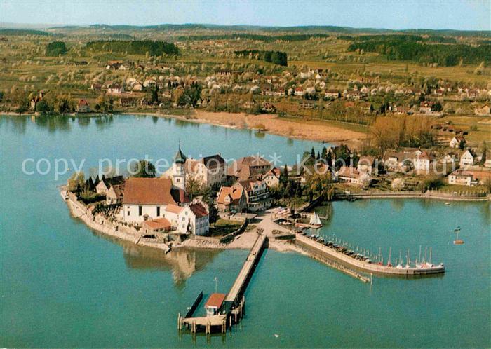 Wasserburg Bodensee Fliegeraufnahme mit Bootssteg