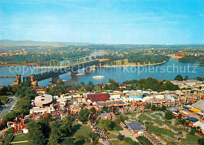 Mainz Rhein Fliegeraufnahme mit Mainmuendung Bruecke Minigolf Volkspark