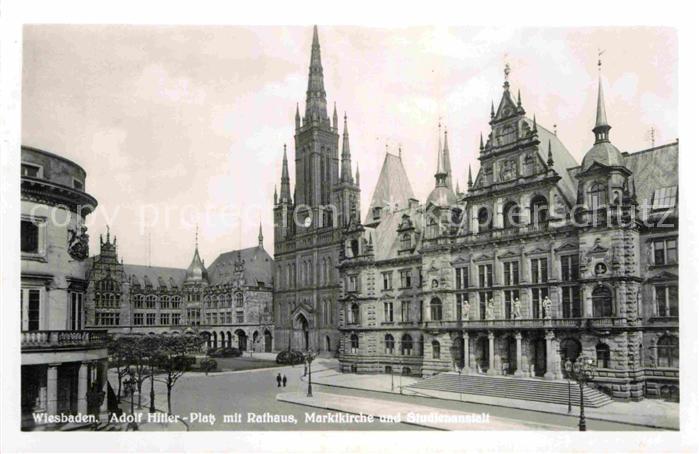 Wiesbaden A.H. Platz Rathaus Marktkirche Studienanstalt