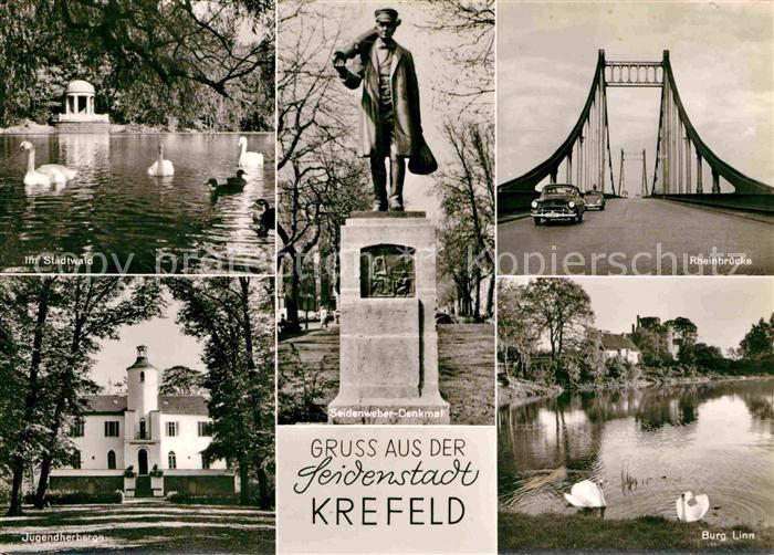 Krefeld Rheinbruecke Stadtwald Jugendherberge Burg Linn Seidenweber Denkmal