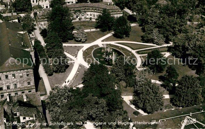 ERLANGEN Bayern Fliegeraufnahme Schlosspark Orangerie Hugenottenbrunnen