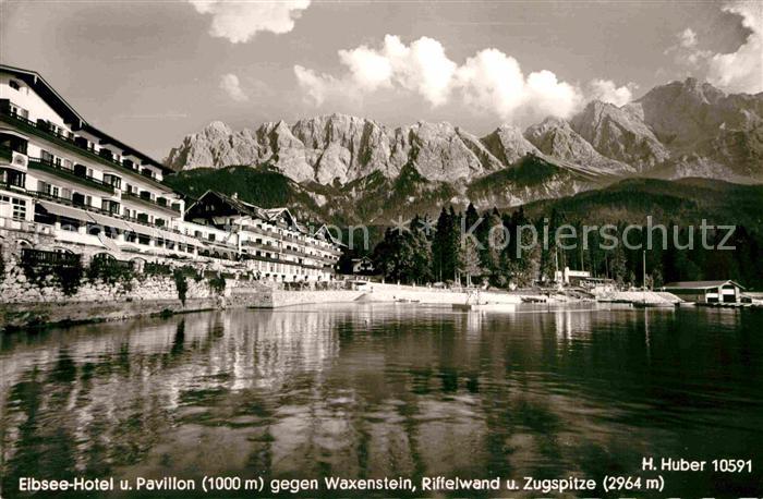 Eibsee Eibsee-Hotel gegen Waxenstein Riffelwand und Zugspitze