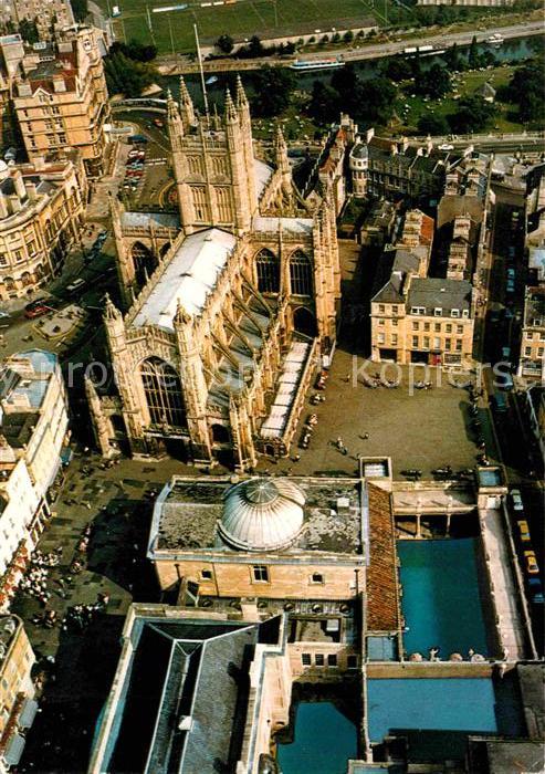 Bath UK Aerial view of the Roman Baths Pump Room and Abbey