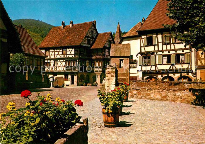 Kaysersberg Haut Rhin Fachwerkhaeuser bei der befestigten Bruecke