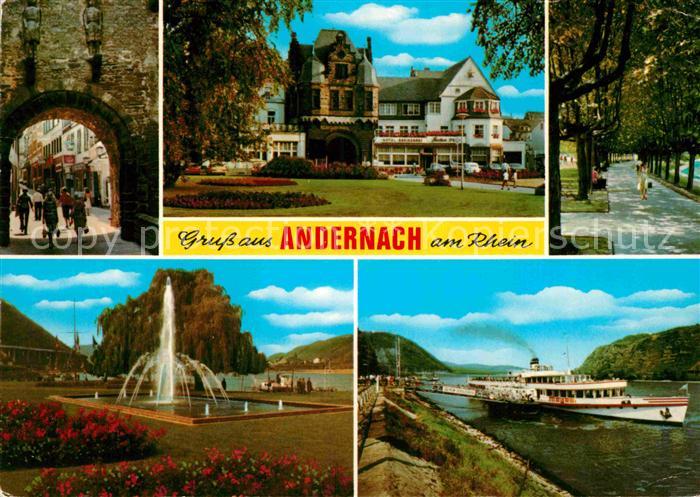 Andernach Stadttor Kurhaus Park Fontaene Fahrgastschiff