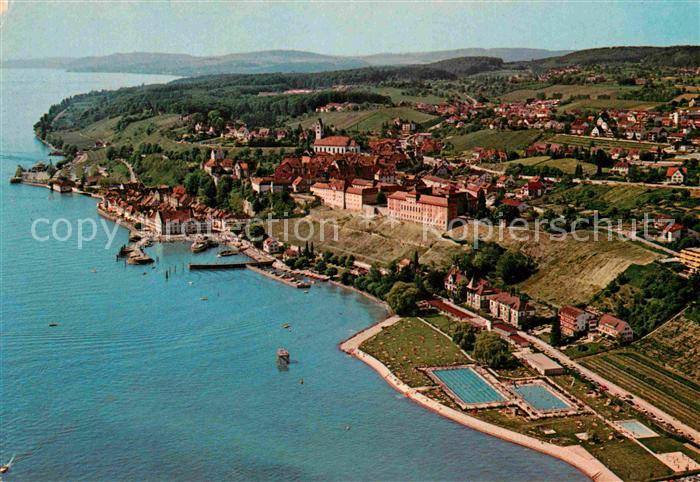 Meersburg Bodensee mit Schwimmbad Fliegeraufnahme