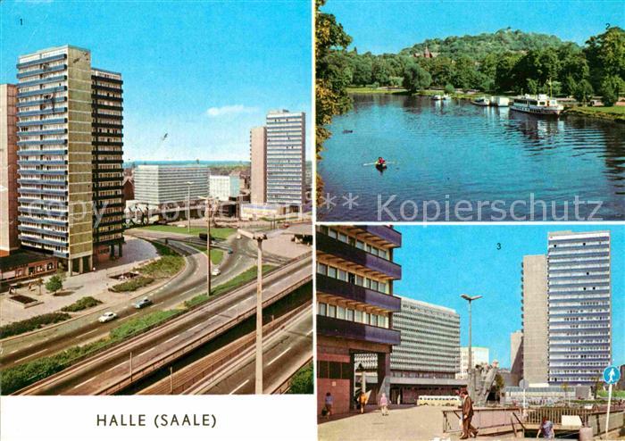 Halle Saale Hochstrasse am Thaelmannplatz Hochhaeuser Saalepartie