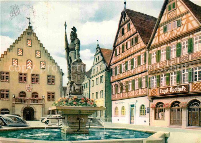 Bad Mergentheim Brunnen und Rathaus Fachwerkhaeuser