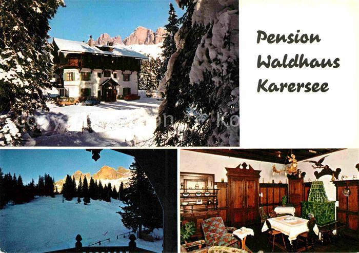 Karersee Suedtirol Pension Waldhaus Winterpanorama Dolomiten