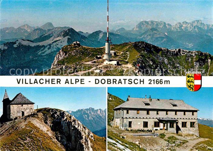 Villacher Alpe gegen die Karnischen Alpen Sendeturm Kirche Ludwig Walter Haus