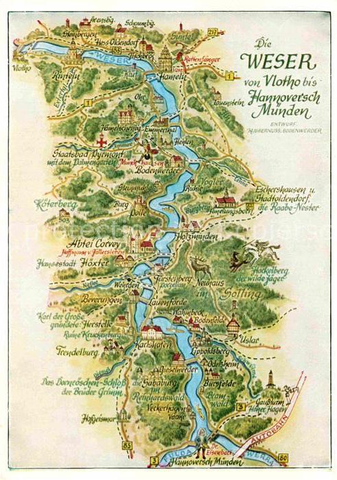 Hannoversch Muenden Landkarte Die Weser von Vlotho bis Hann. Muenden