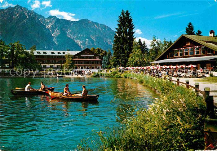 Riessersee Kurhotel und Seecafe gegen Kramer Ammergauer Alpen