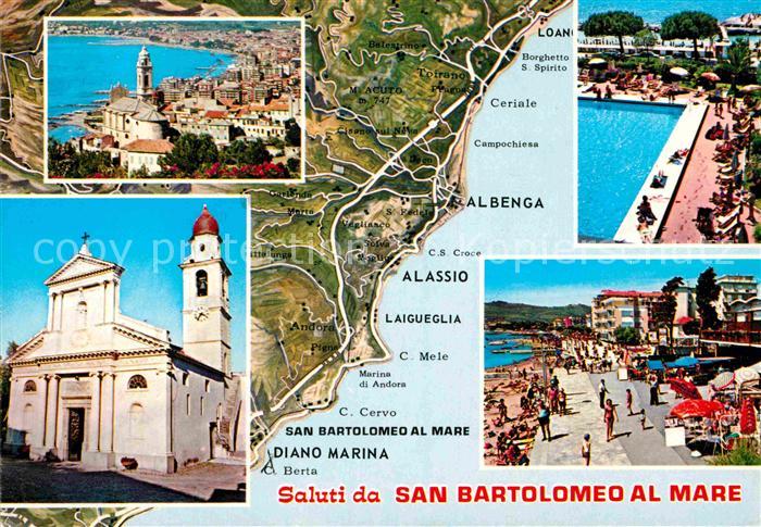 San Bartolomeo al Mare Panorama Kueste Kirche Strandpromenade Landkarte Kueste