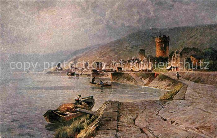 Ruedesheim Rhein Panorama Burg Kuenstlerkarte