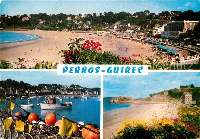 Perros-Guirec Grande plage de Trestraou Le Port et la plage de Trestrignel