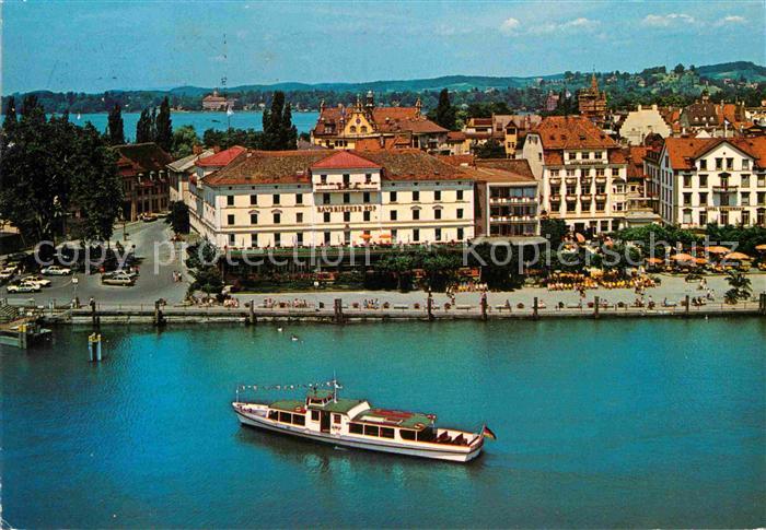 Lindau Bodensee Hafen mit Hotels Bayerischer Hof Seegarten und Reutemann Flieger