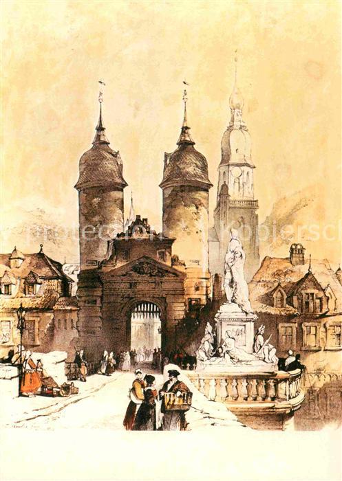 Heidelberg Neckar Brueckentor um 1830 Lithografie