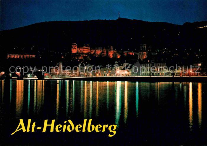Heidelberg Neckar Alte Bruecke und Schloss bei Nacht