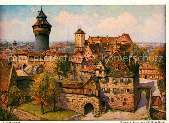 NueRNBERG  CITY Kaiserburg mit Sinwellturm Gemaelde
