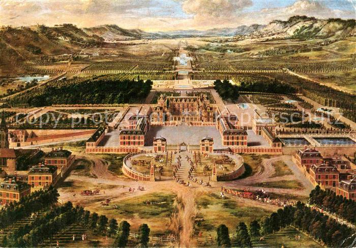 Versailles Yvelines Le Chateau et les Jardins en 1668 Vue aerienne