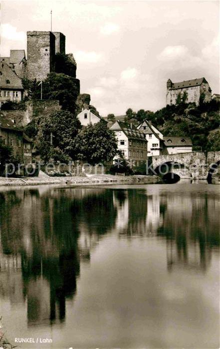 Runkel Lahn Partie am Fluss Blick zur Burg Schloss