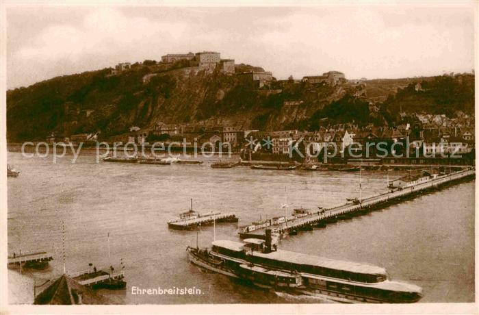 Ehrenbreitstein Rheinbruecke Dampfer Blick zur Festung