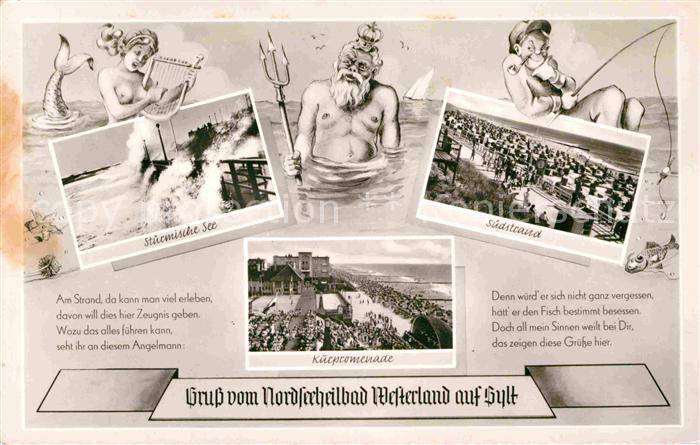 Westerland Sylt Stuermische See Kurpromenade Suedstrand Wassergott Angler Karika