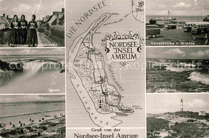 Amrum Nordseeinsel Landkarte Friesinnen Heimattracht Duenen Strand Norddorf Anle