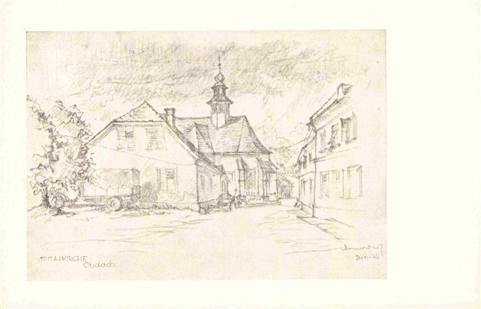 Obdach Spitalkirche nach Bleistiftzeichnung von Arch. Karl Arnold Kuenstlerkarte