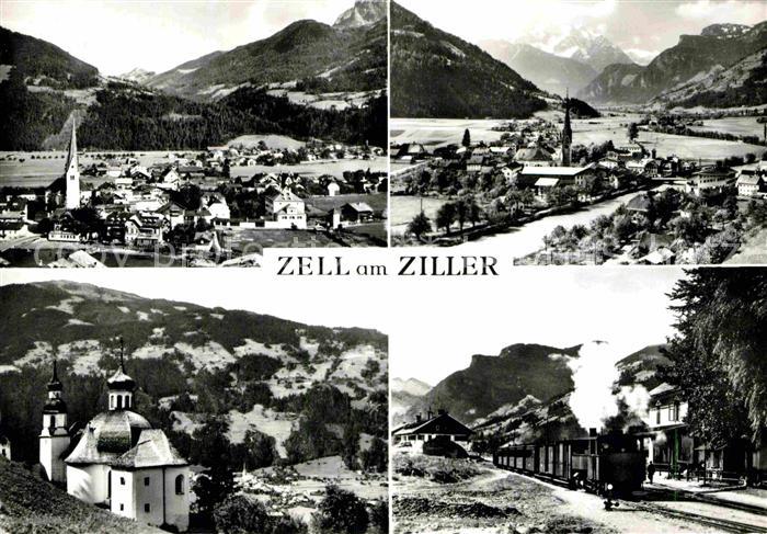 Zell Ziller Tirol Gesamtansicht mit Alpenpanorama Kirche Eisenbahn