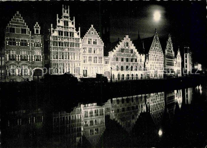 Gent Gand Flandre Verlichting van Graslei Nachtaufnahme
