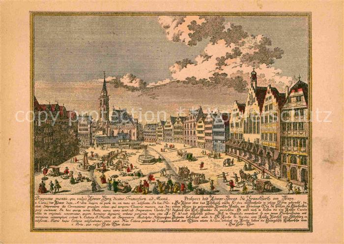 Frankfurt Main Roemerberg Stich von S Kleiner 1738 Kuenstlerkarte