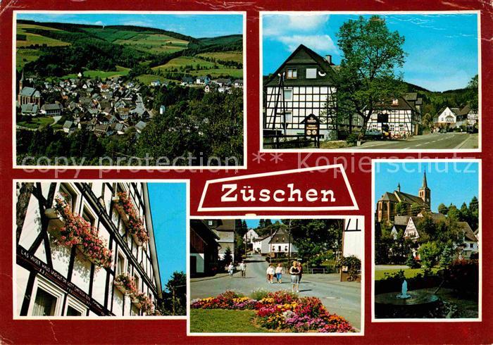 Zueschen Sauerland Panorama Ortsmotive Kirche Fachwerkhaeuser