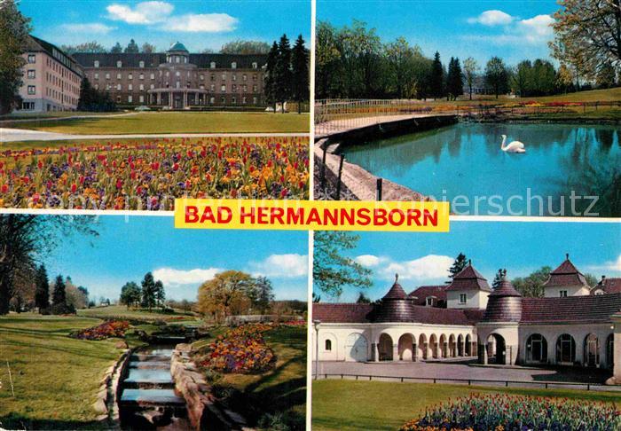 Bad Hermannsborn Historisches Kurhaus Brunnenanlage Schwanenteich Park