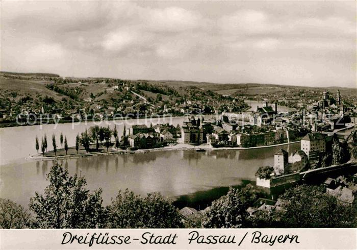 PAssAU Bayern Panorama Dreifluessestadt Zusammenfluss von Donau Inn und Ilz