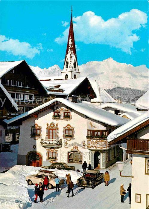 Seefeld Tirol Ortsmotiv im Winter mit Tiroler Schmuckkastl Wettersteingebirge