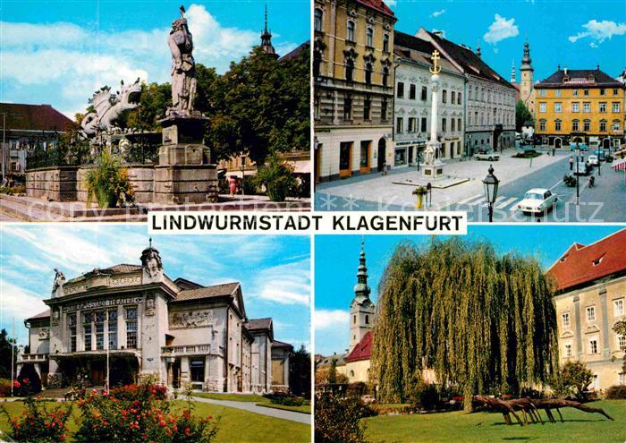 Klagenfurt Woerthersee Lindwurmbrunnen Alter Platz Theater Landhauspark