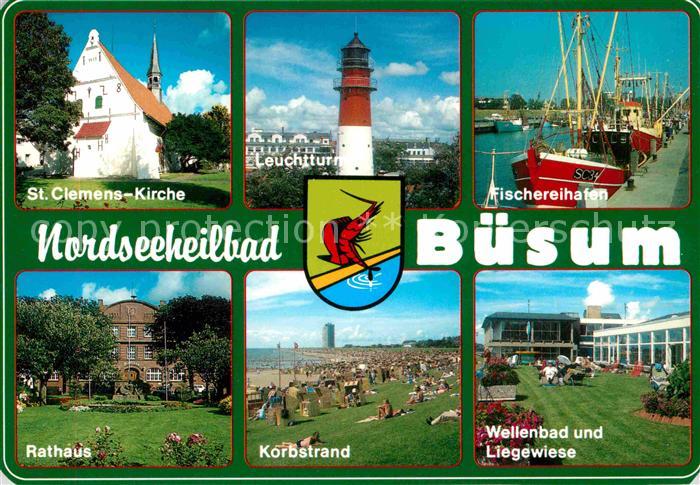 Buesum Nordseebad St Clemens Kirche Leuchtturm Fischereihafen Rathaus Korbstrand