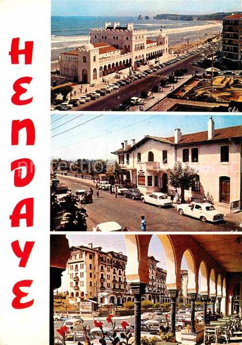 Hendaye Pyrenees Atlantiques Casino Plage au fond les Deux Jumeaux P