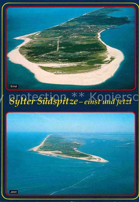 Insel Sylt Suedspitze der Insel einst und jetzt Fliegeraufnahme