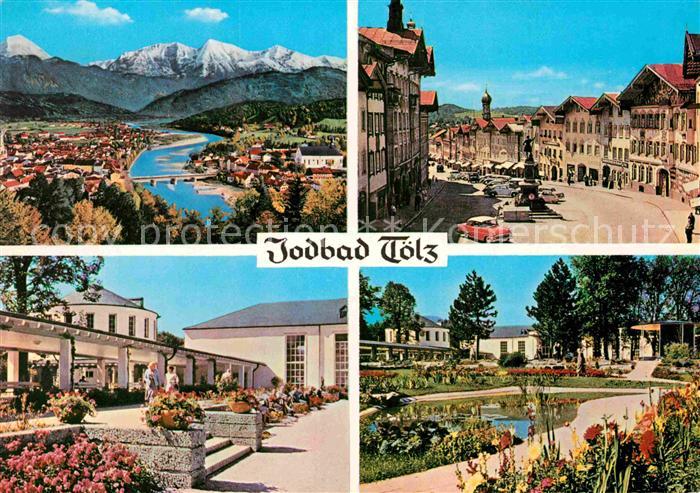 Bad Toelz Gesamtansicht mit Alpenpanorama Wandelhalle Innenstadt Kurpark