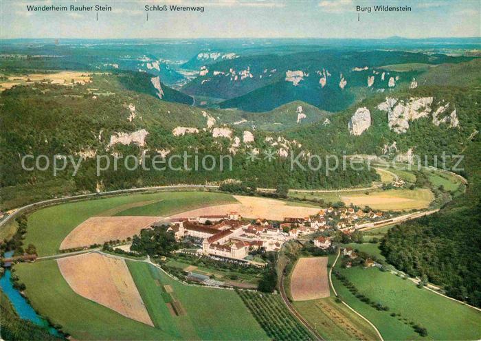 Beuron Donautal mit Donaudurchbruch Schwaebische Alb Fliegeraufnahme