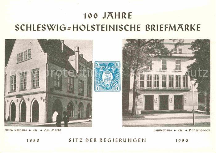 Briefmarken auf Postkarte Schleswig-Holstein Sitz der Regierungen