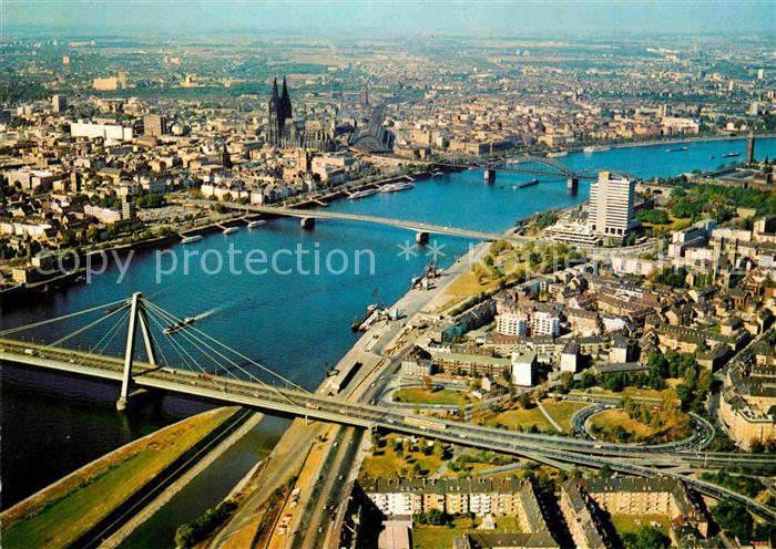 Koeln Rhein Rheinblick Dom Severinsbruecke Deutzer Hohenzollernbruecke Luftbild