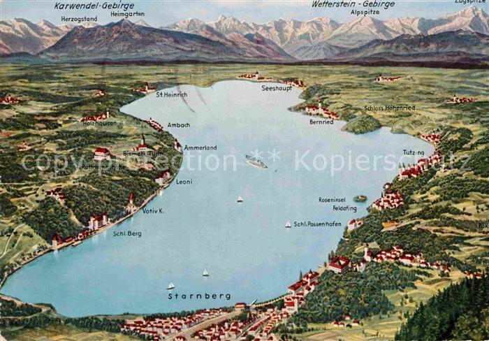Starnberg Starnbergersee Bayern Panoramakarte Karwendel Wetterstein
