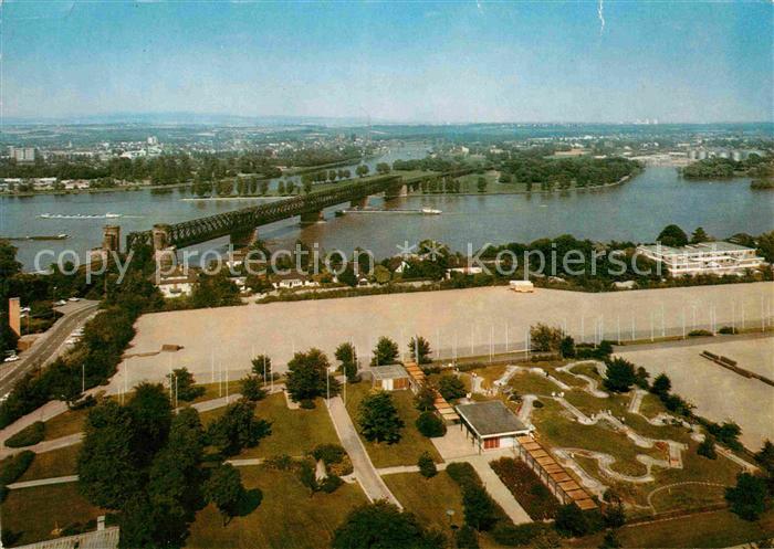 Mainz Rhein Fliegeraufnahme Main-Muendung mit Minigolf udn Thingplatz
