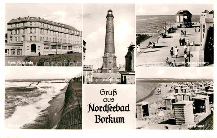 BORKUM Nordseebad Niedersachsen Kurpromenade Strand Leuchtturm Haus Rote Erde