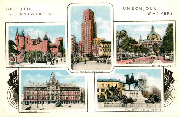 Antwerpen Anvers Standbeeld Alberti Middentatie Torengebouw Het Steen