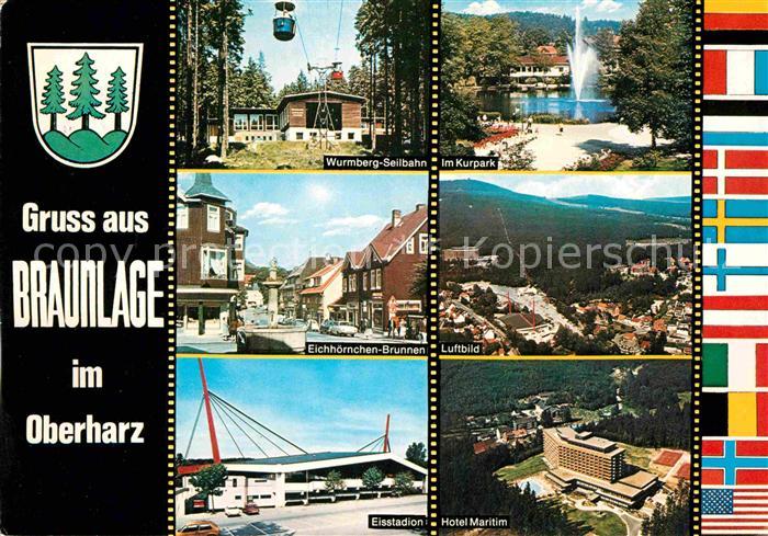 Braunlage Harz Kurpark Fliegeraufnahme Hotel-Maritim Eisstadion Wurmberg-Seilbah