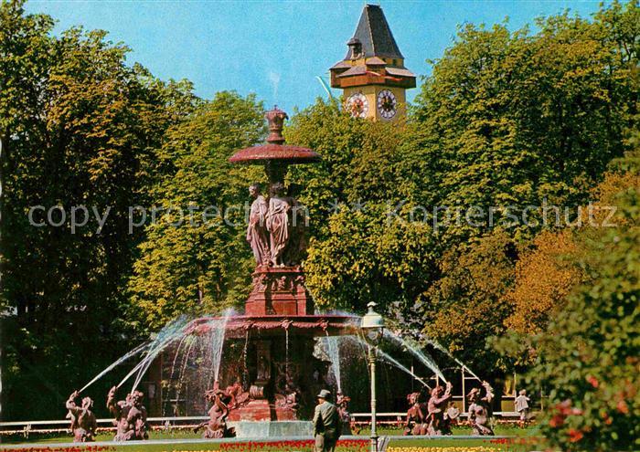 Graz Steiermark Stadtparkbrunnen mit Uhrturm